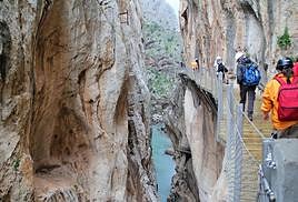 A view of the Caminito del Rey suspended walkway, one of the most popular tourist attractions in Malaga province.
