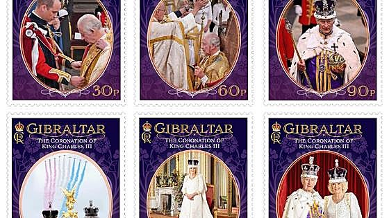 Set of six new Gibraltar stamps commemorates the coronation of King Charles III
