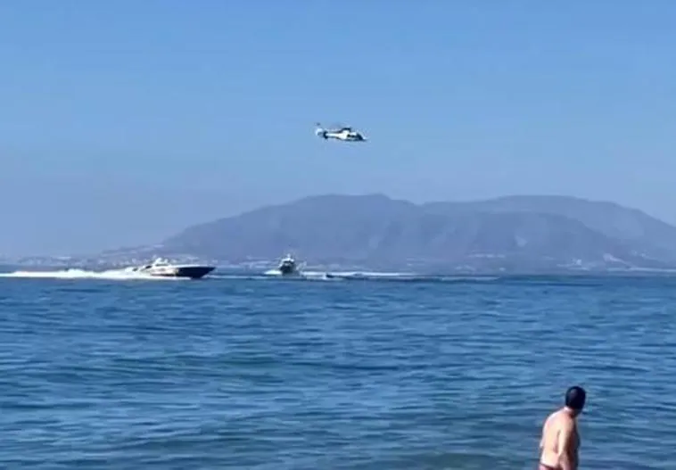 A helicopter and two patrol boats pursued what appeared to be a narco-boat.