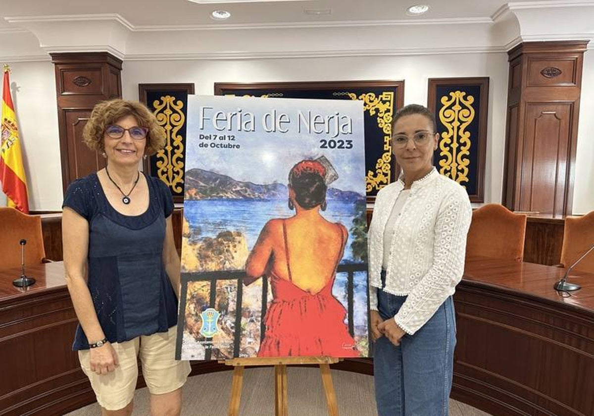 The designer of this year's feria poster, Lucía Muñoz, with the councillor for events Elena Gálvez