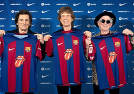The Barcelona kit with the Rolling Stones logo.