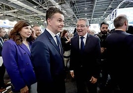 Spain's minister of tourism Héctor Gómez and secretary of state Rosana Morillo with Francisco Salado (right) on the opening day of WTM.