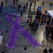 A giant purple ribbon remembering victims of domestic violence in Malaga on Thursday evening.