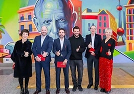 The councillor for tourism at Malaga city hall and others at the inauguration of the mural.