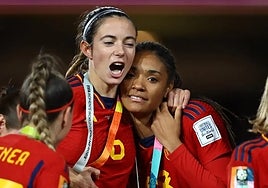 The Spain players celebrate their World Cup victory.