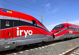The distinctive livery of the Iryo trains.