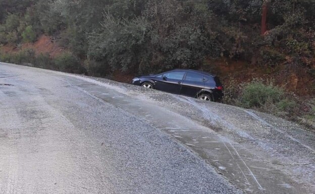A sheet of ice on a road in the Serranía de Ronda. 