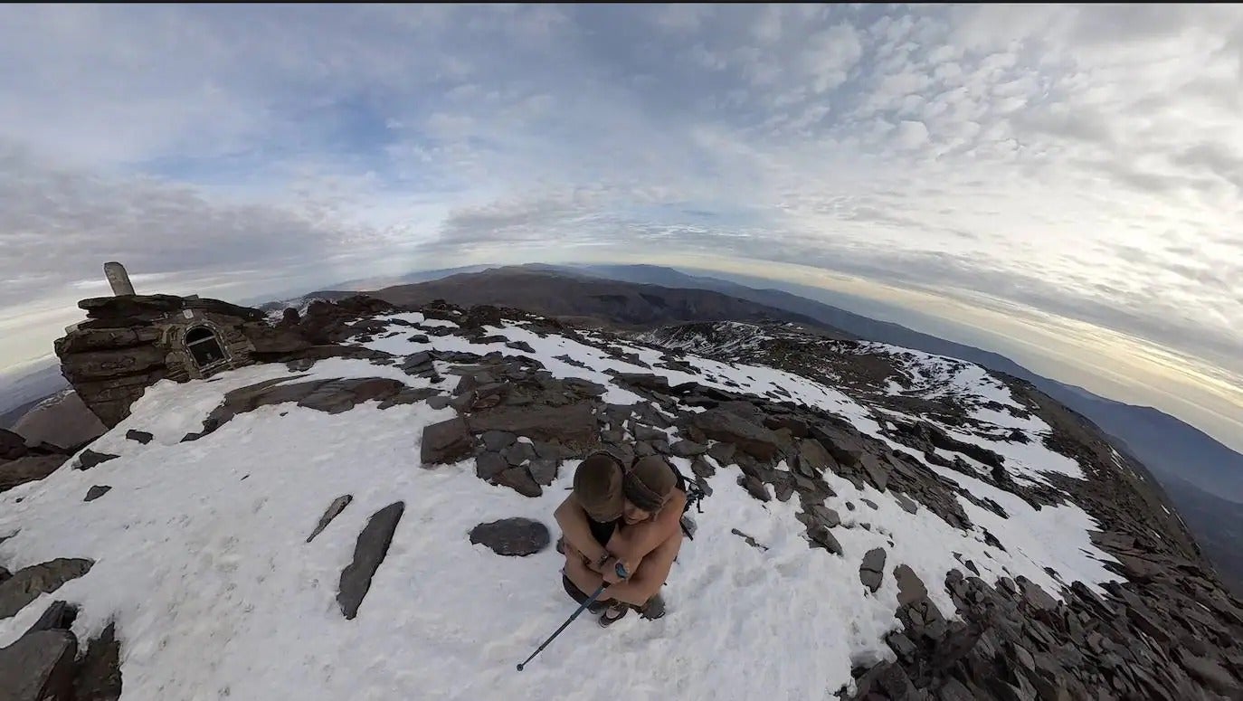 A hug when they reached the summit.