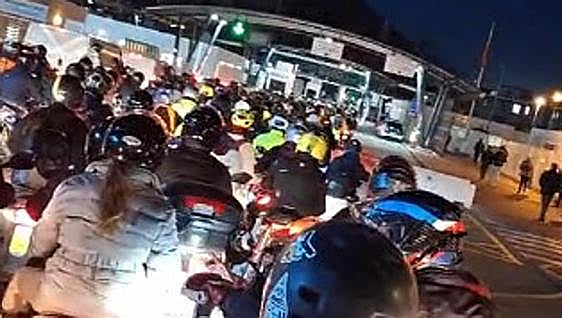 Lengthy queues at border control for motorbikes entering Gibraltar