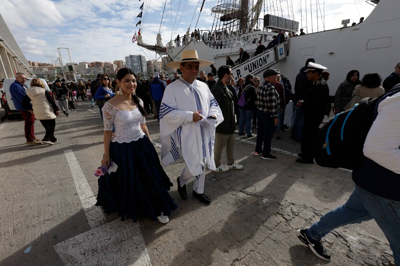 The pride of the Peruvian Navy sails into Malaga and opens its decks to the public, in pictures