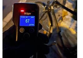 The cyclist's results on the alcohol meter.