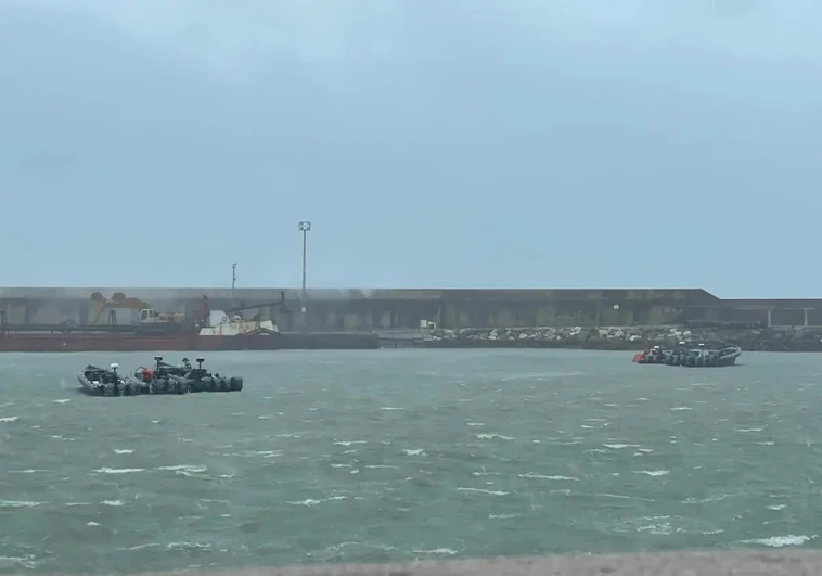Several inflatable Guardia Civil boats in Barbate.
