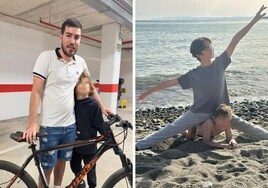 Karim with Jeison after he was given the bicycle (left) and the two brothers from Marbella playing on the beach (right).