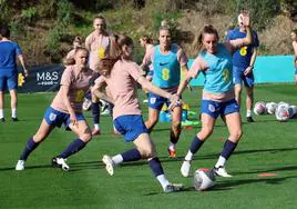 England players at the Marbella Football Centre on Thursday