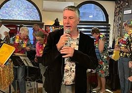 Dedicated fundraiserAlan Boardman compering an event in Fuengirola last week.