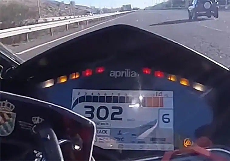 A frame from the video showing the speed at which the motorbike was travelling.