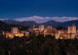 View of the Alhambra and Sierra Nevada from the tower of the church of San Miguel Bajo