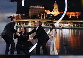 Golden Biznaga winners directors Isaki Lacuesta and Pol Rodríguez (above C and L)