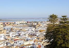 Aerial view of Sanlúcar de Barrameda and its coastline.