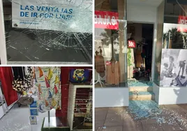 Windows of different shops after being burgled in the early hours of the morning,