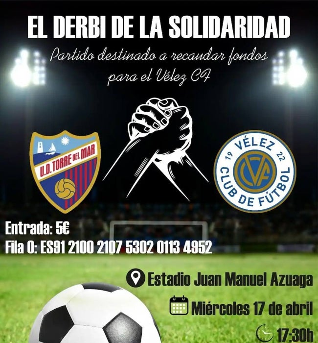 The poster advertising the charity match taking place on Wednesday 17 April and the bank account details for other donations.