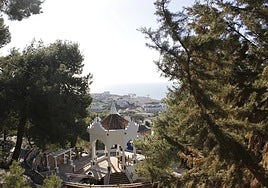 View of the gardens and the ornate temple.