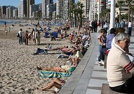 One of Benidorm's beaches on a hot winter's day.