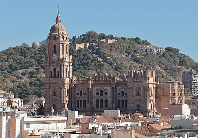 A view of the half-finished façade of Malaga Cathedral.