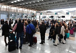 Queues of passengers waiting to board trains at María Zambrano station