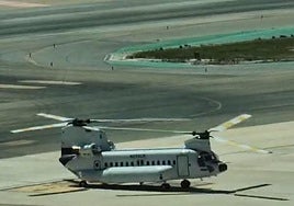 One of the two helicopters that made a stopover in Malaga on Thursday.