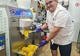 Rico, hard at work on the cool, sweet stuff