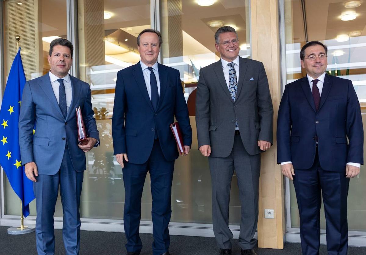 Picardo, Cameron, Sefcovic and Albares in Brussels on Thursday.