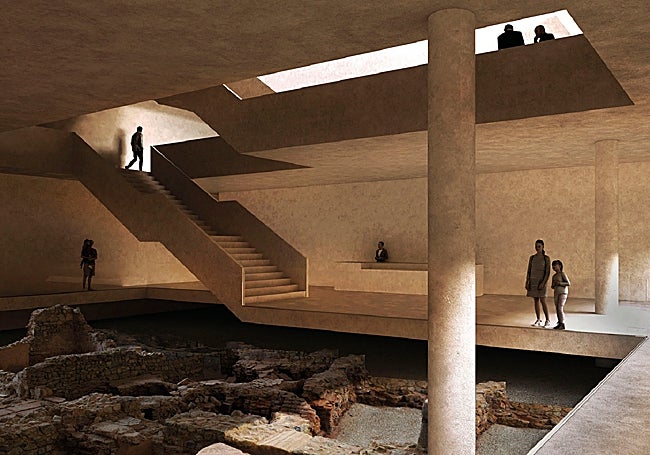 Design of the access to the basement, where the archaeological remains can be visited.