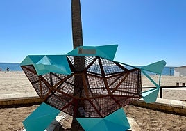 One of the fish-shaped containers that have been installed on the beaches.