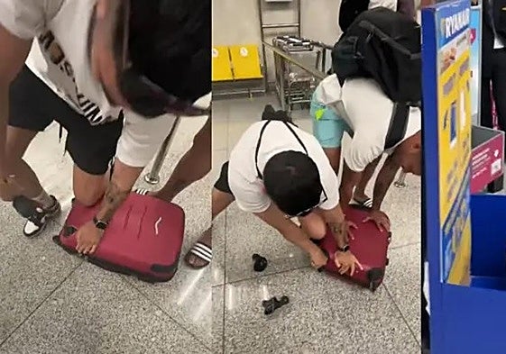 The young man ripped the wheels off the suitcase to reduce its dimensions.