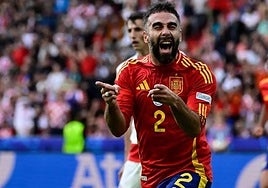 Carvajal celebrates his goal against Croatia.
