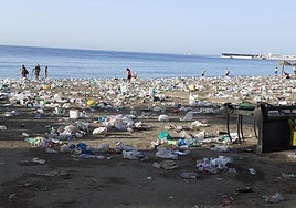 The state of the beaches of Malaga city after the summer solstice celebrations last year.