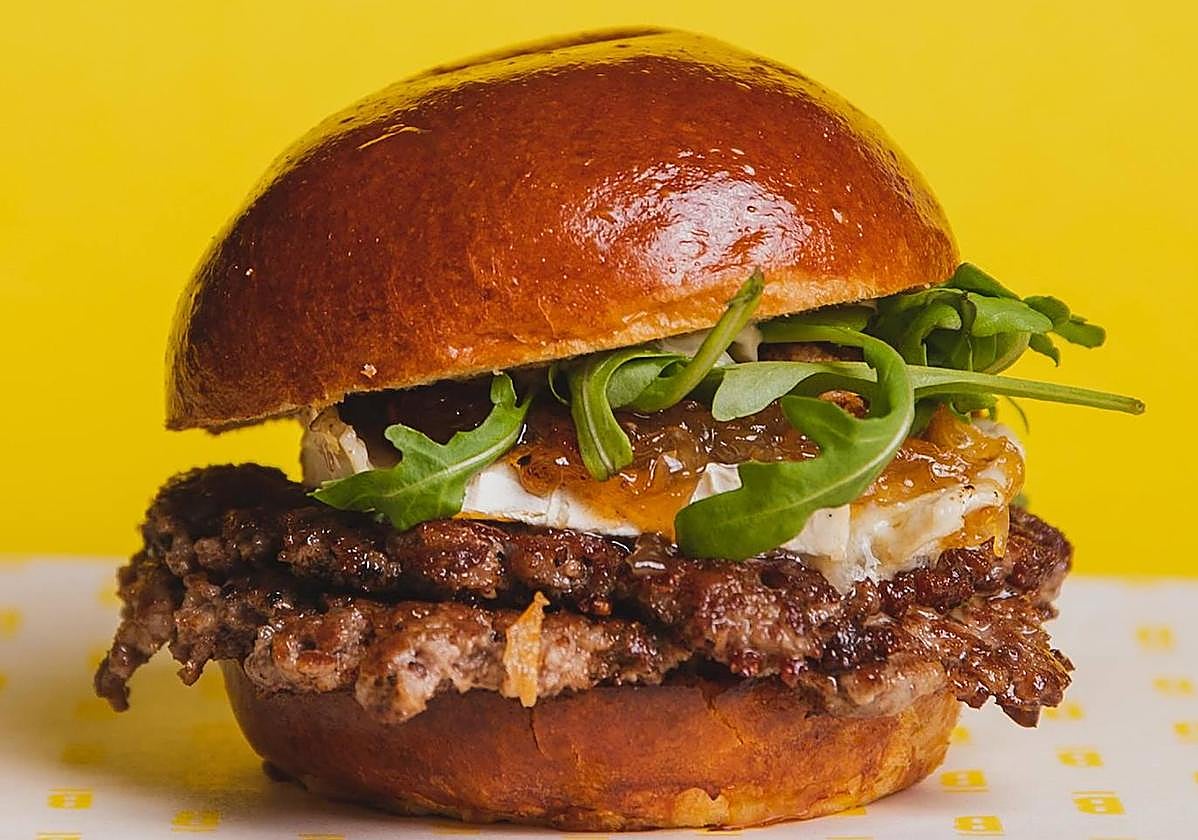 The Goat-Cheeseburger, with goat cheese and caramelised onions.