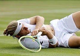 Davidovich on the grass at Wimbledon during last year's competition.