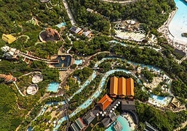 Aerial view of the water attractions at Siam Park in Tenerife.