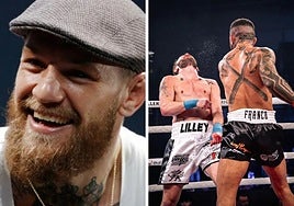 On the left, a picture of McGregor and on the right, Franco Tenaglia in a bare-knuckle boxing match.