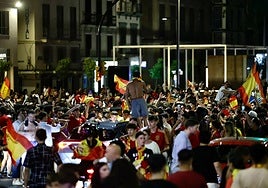Celebration of Spain's victory in Malaga.