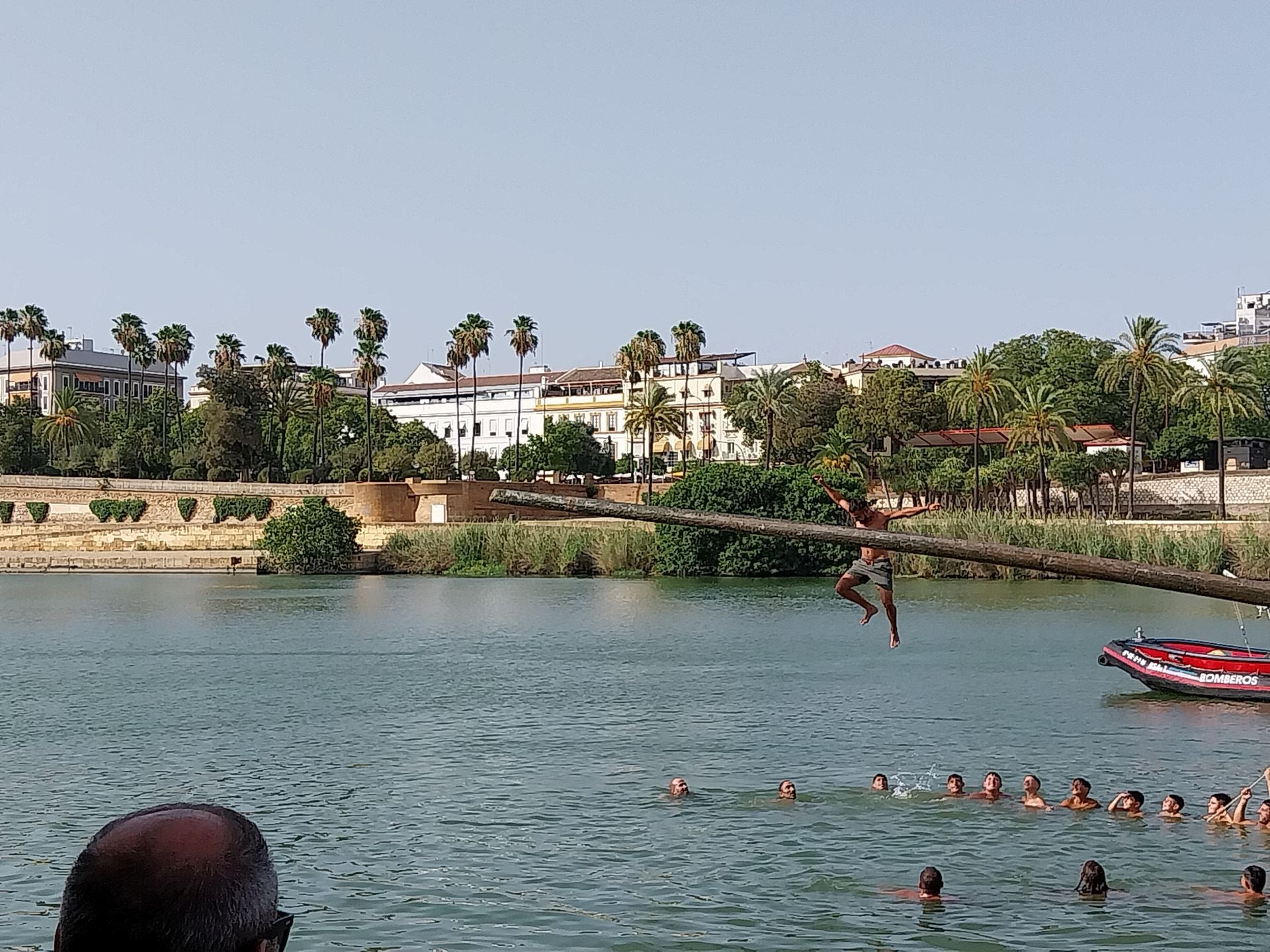 Making a splash in the river.