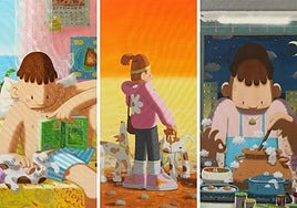 Details of three of the works he is exhibiting at the Seoul fair: I Don't Make Plans, The Last Stone and We Return, The Cook and the Helper.