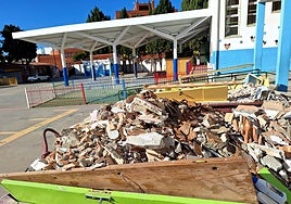 Rubble from the building works being carried out in one of the schools.