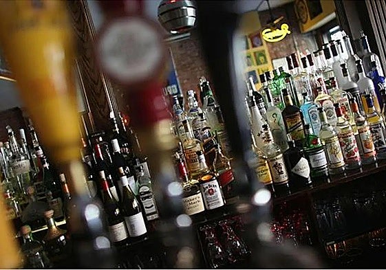 File image of a bar display with spirits.