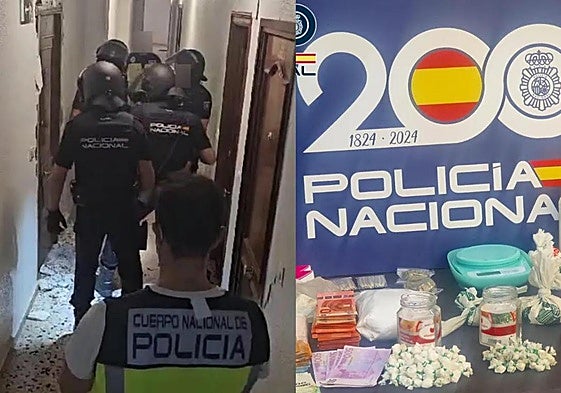Image of the police raid and the drugs and cash seized in Benidorm.