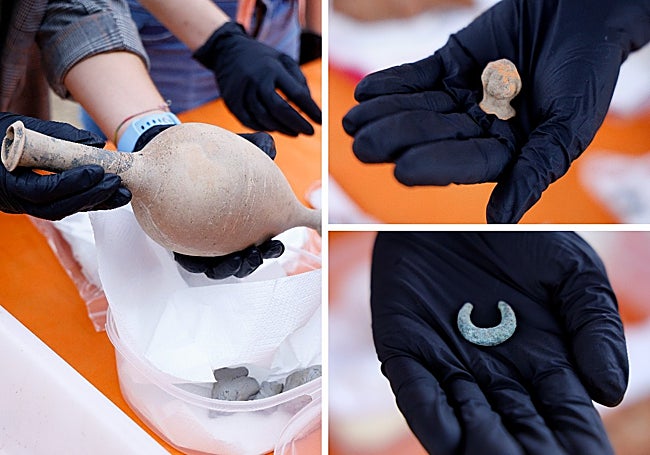 Phoenician bronze ointment jar, terracotta head and pendant.