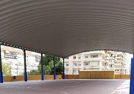 The covered sports courts at the school in Fuengirola.