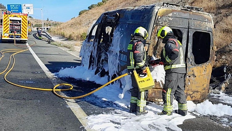 Ambulance gutted by fire on AP-7 motorway after oxygen cylinders explode